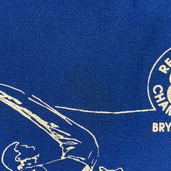 Vintage 80s Gymnastics Championships T Shirt Mens L Large Bryan Texas USA Blue - Picture 6 of 12